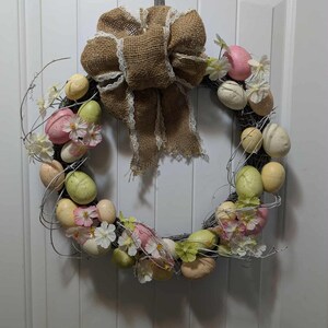 Easter Bunny Eggs Wreath Spring Flowers Vines Door Wall Holiday Decor 18&quot;