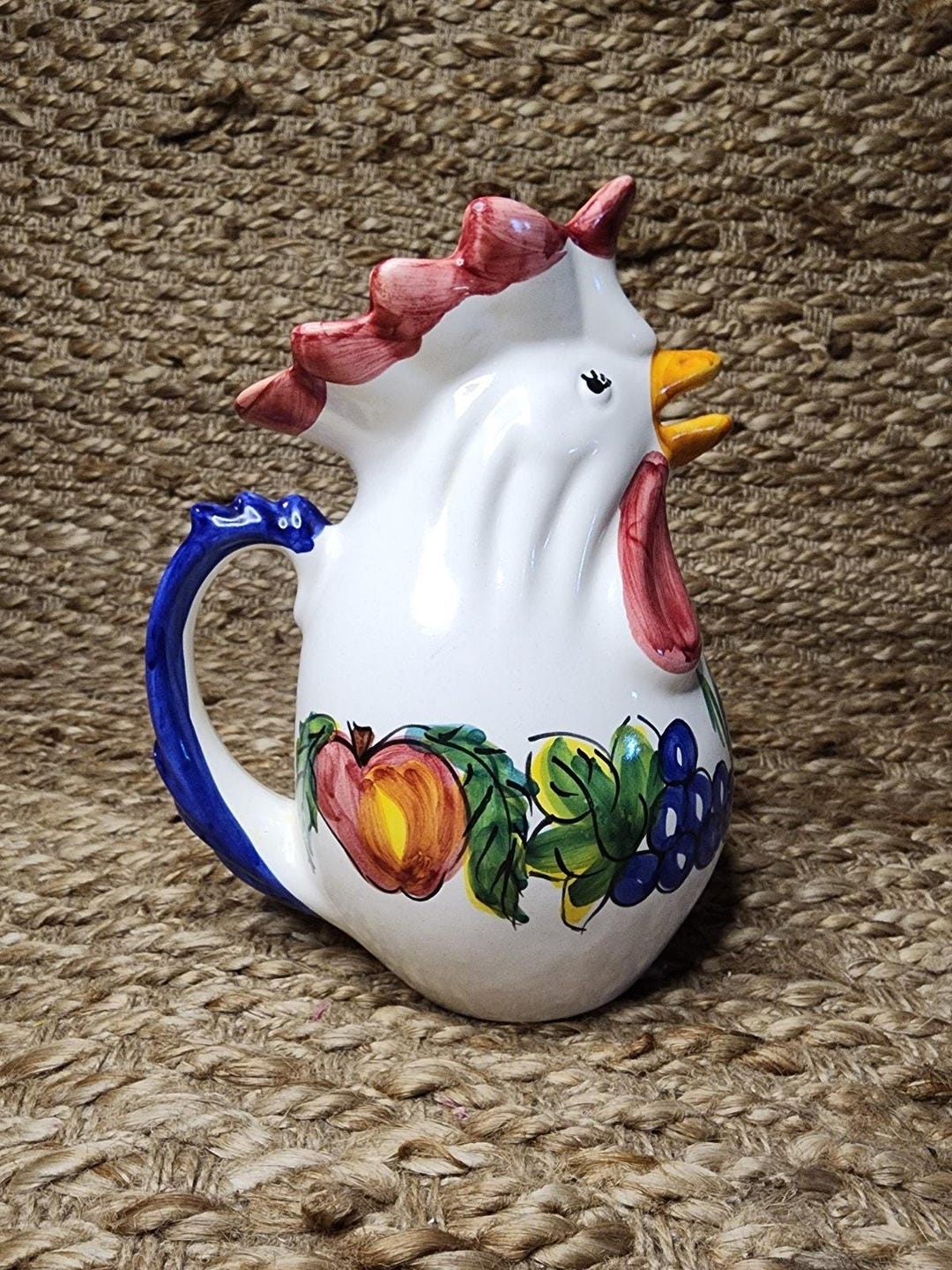 Vintage Giovanni Vietri Italy Ceramic Chicken Pitcher Fruit Hand