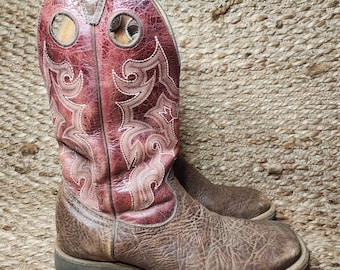 Boulet Timber Brown Burnt Apple Leather Western Cowboy Boots  display picture 1