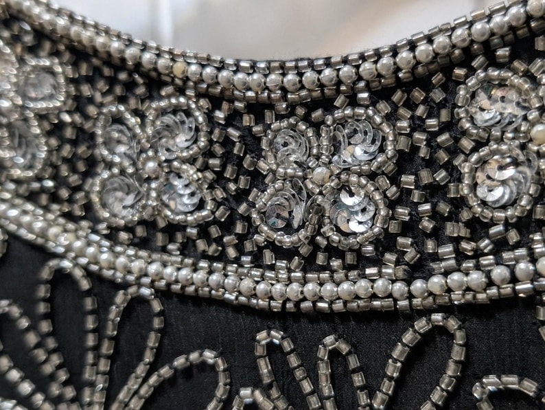 Adrianna Papell Black Silk Sequin Beaded Top Shirt Womens L Evening Cocktail image 2