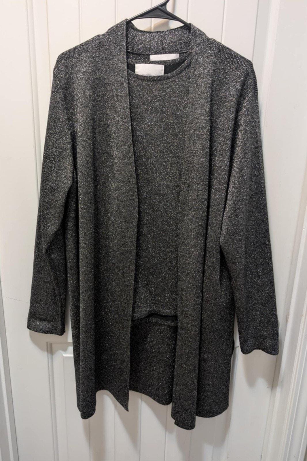 VTG Susanngraver Strickjacke Tank 2 Stück Schwarz Mettalic Elegant Größe L Business