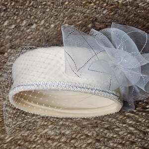 Hats by Nanette Silver Rhinestone Pillbox White Fascinator Church Wedding Derby White Rhinestone Church Hat: Satin Pillbox With Silver  main image 2