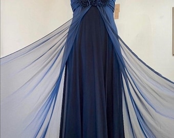 Long Navy Blue Bridesmaid Dress By Adriana Papell Size 4 Empire waist Sleeveless