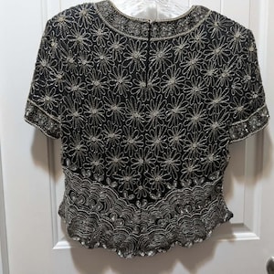 Adrianna Papell Black Silk Sequin Beaded Top Shirt Womens L Evening Cocktail image 9