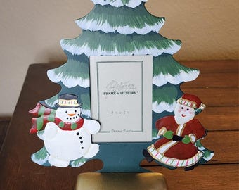 Vintage Cast Iron Metal Christmas Stocking Holder Picture Frame Santa Snowman