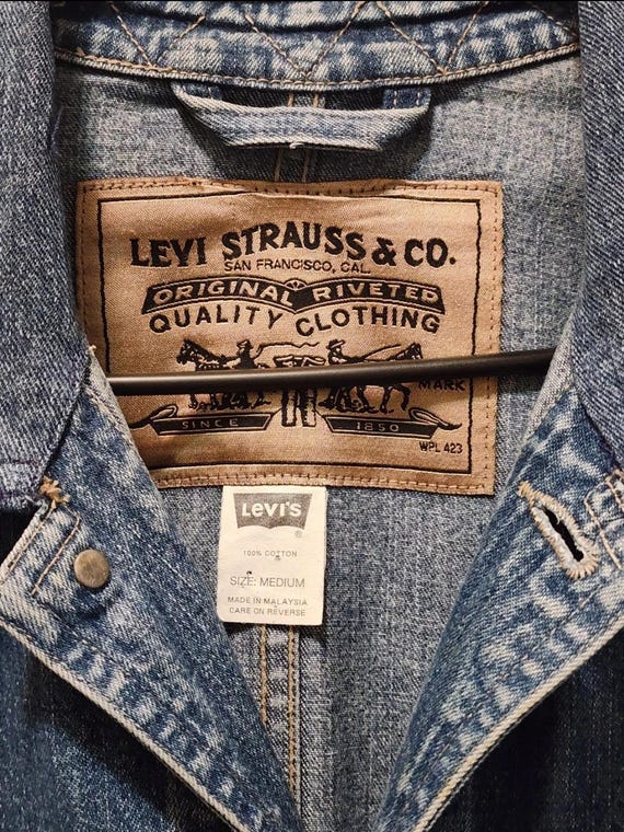 Vintage LEVI'S Strauss Blue Denim Trucker Jean Jacket Long