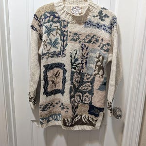 ヴィンテージヘアルームズ コレクタブル パッチワーク ベージュ 花柄 モックネックセーター サイズS
