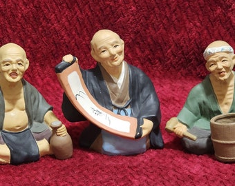 Figure giapponesi in argilla Hakata Urasaki vintage degli anni '50 (3) Figure sedute #1612