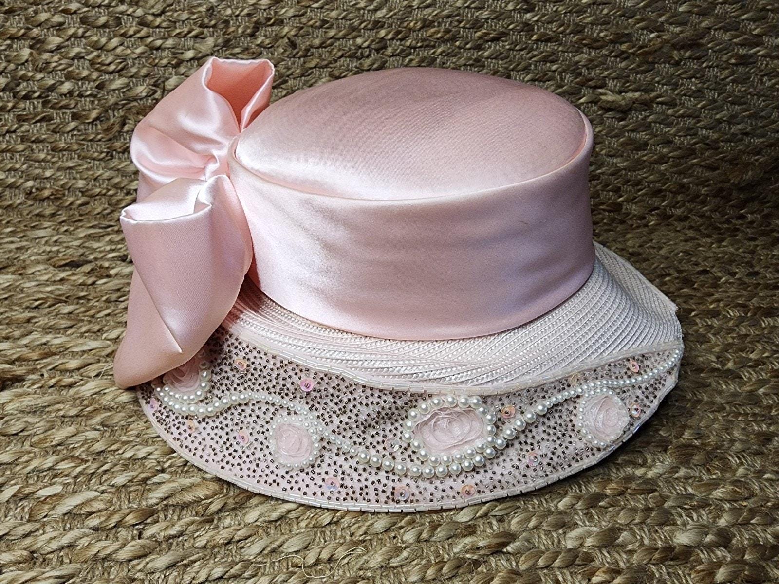 VINTAGE WHITTALL & SHON USA BLUE BOW 100% STRAW HAT CHURCH DERBY WEDDING 72242 m90679933753_2.jpg main image 3