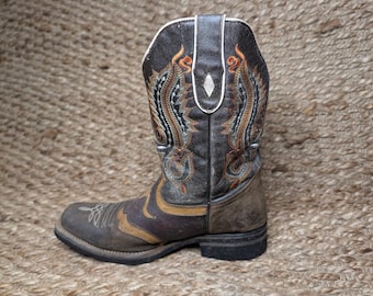 West Wings Brown Two Tone Square Toe Cowboy Boots Handmade Men's Size 6