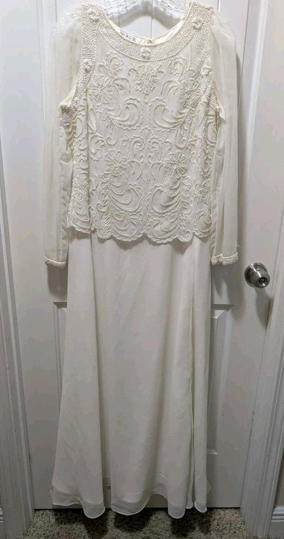 jkara beaded dress Vintage JKARA Beaded Ivory Lace Beaded Top & Layered Bottom Dress Women's 10