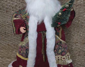 Vintage kerstman kerstboom topper rood fluwelen gouden gewaad vakantie decor 19"