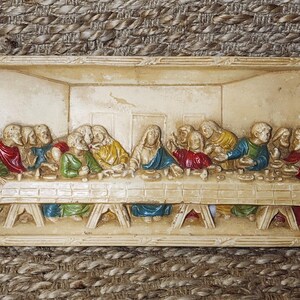 Vintage Jesus Last Supper Mary Apostles Christian Religious Catholic 3D Plaque