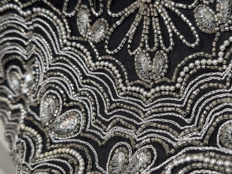 Adrianna Papell Black Silk Sequin Beaded Top Shirt Womens L Evening Cocktail image 3