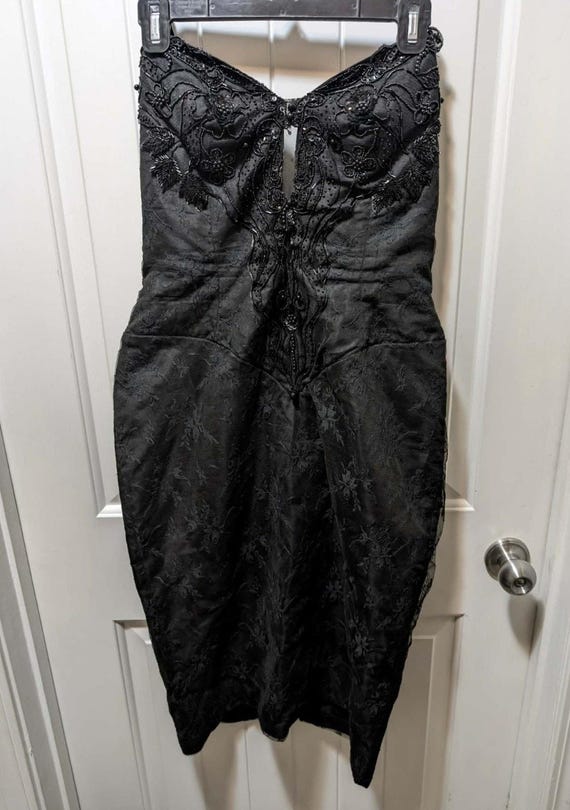 Vintage Black Floral Lace Sexy Beaded Prom Homecoming Cocktail Formal Dress Special Occasion Size 9/10