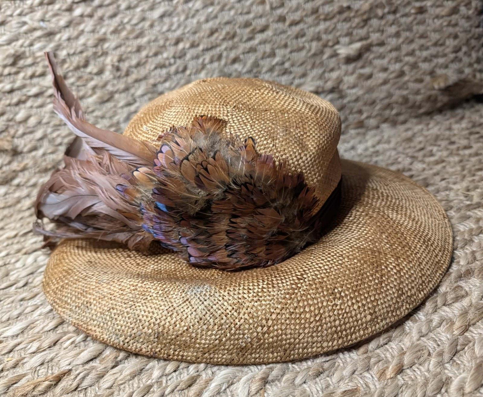Women\'s Vintage Miss Bierner Straw Fedora Hat Brown Pheasant Feathers NWT! Miss Bierner Hat - Etsy main image 3