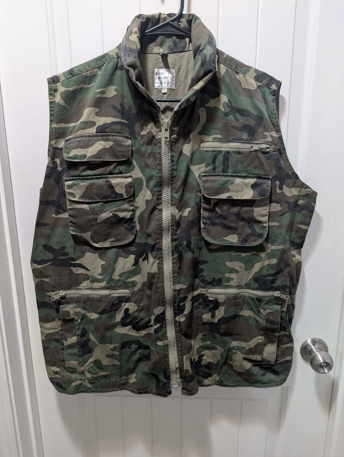 Camo Tactical Hunting Ranger Vest Military Hooded Full Zip Pockets