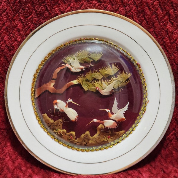 Vintage Chinese Porcelain Plate Glass Sence Art Gold Trim Home Office Decor 8"