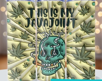 Tête de mort mauvaise herbe PNG, design 3D gobelet feuilleté 20 oz, tête de mort drôle PNG, emballage de verre droit gonflé 9,3 x 8,2 pouces, marijuana PDF, conception drôle de mauvaise herbe
