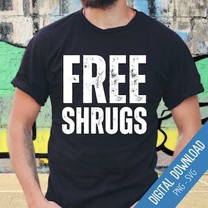 Funny Men&#39;s Shirt SVG, Funny Bald Saying PNG, Free Shrugs Distressed and Solid Text Designs, Sarcastic Joke Sublimation, Funny Dad Joke