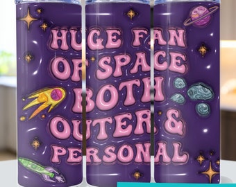 Grand fan de l&#39;espace design de gobelet bouffant super 3D de 20 oz, emballage de gobelet fin et gonflé rétro drôle de 9,3 x 8,2 po. PNG, PDF à sublimation