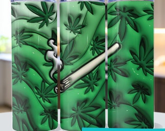 Gobelet à herbe verte PNG, design de gobelet soufflé 20 oz 3D, emballage de gobelet droit gonflé à joint gonflé PNG, bouffée de marijuana PDF