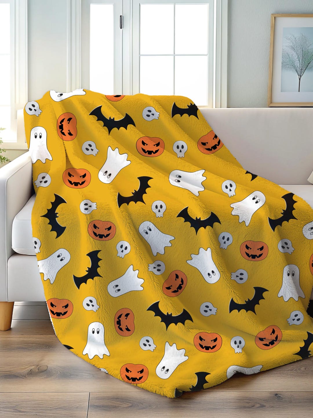 Warm Orangeyellow Spooky Halloween Pumpkin Ghost Bat Sweathshirt