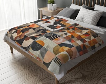Comfy Fleece Blanket With Geometric Design For Home Decor With Earth Tone Colors Art