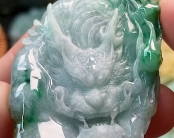 Lucky Jadeite Dragon Pendant for Protection & Strength - Inspired by Shenron Dragon from Dragon Ball Z - Handcrafted Grade A Icy Green Jade