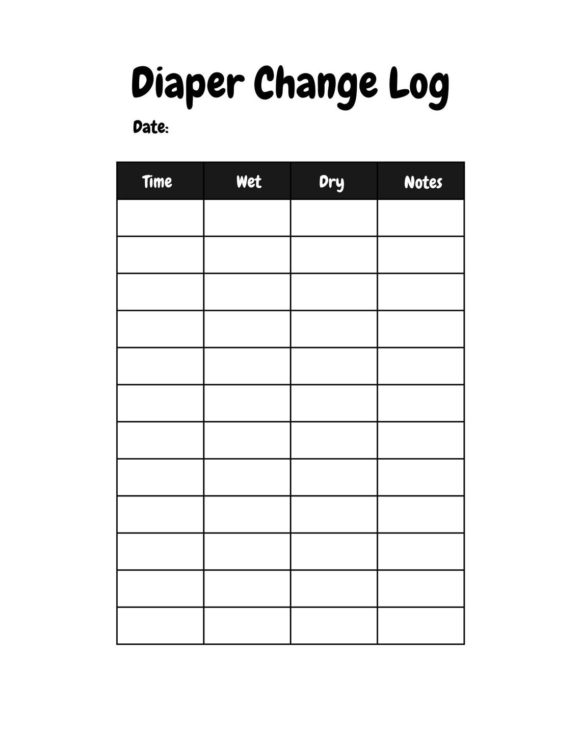 Individual Simple Black and White Diaper Change Log - Etsy