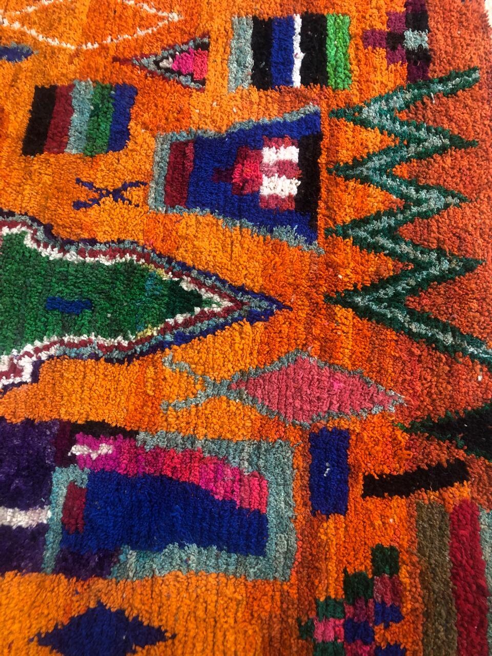 Moroccan Rug Berber , Orange Carpet for Living Room , Authentic Rugs
