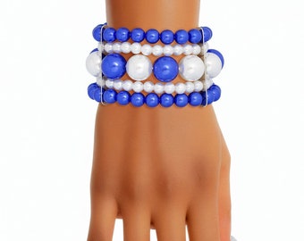 Zeta Phi Beta Bracelet Blue White Stacked Pearls