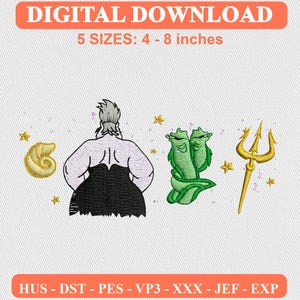 Villains Ursula Embroidery Design, Clean Modern Machine Embroidery Pattern, PES DST  Download