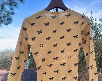 Vintage Western Rodeo Longsleeve Shirt | Horse & Horseshoe Print Short | Longsleeve Mustard Cowgirl Shirt