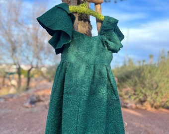 Whimsical Green Floral Dress | Spring Dress With Ruffle Sleeves | Vintage Fairy Dress Size Large