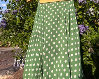 Vintage Green Polka Dot Skirt | Flare Out Aline Skirt | 50s Or 60s Style Skirt With Pockets