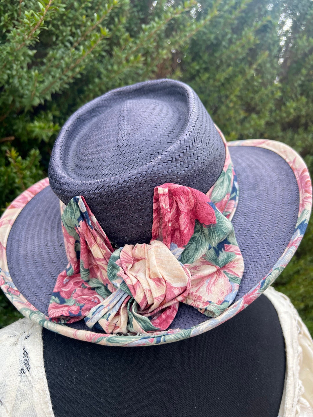 Vintage Blue Floral Springtime Hat | Vacation Sun Hat | Cottagecore ...
