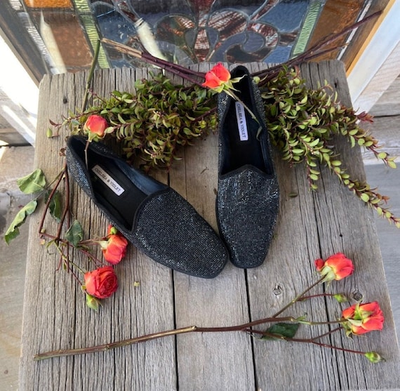 Black Rhinestone Sparkly Flats Size 9 Black Western Loafers