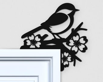 Chickadee Door Corner - Bird Door Topper - Cute Chickadee Door Frame Topper - Chickadee and Cherry Blossoms Gift - Chickadee Home Decor