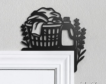 Laundry Basket Door Frame Topper - Laundry Room Door Corner - Reversible Laundry Room Door Topper - Laundry Room Sign - Mud Room Decor