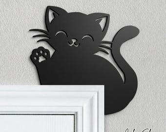 Happy Kitten Door Frame Decoration - Black Cat Door Corner - Black Cat Door Topper - Black Cat Gift Ideas - Cat Decorations