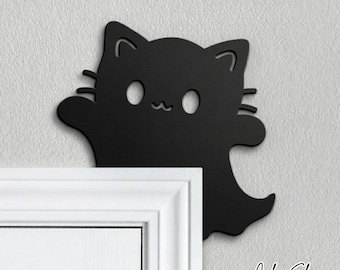 Black Cat Ghost Door Frame Topper - Cat Halloween Door Corner - Kitten Door Topper - Ghost Halloween Door Topper - Cat Halloween Decorations