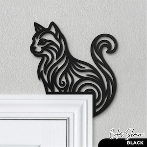 Surmatelas pour porte Swirly Kitty - Coin réversible pour porte de chat - Bordure de cadre de porte pour chat - Idées cadeaux chat - Décorations de chat - Décoration d'intérieur chat
