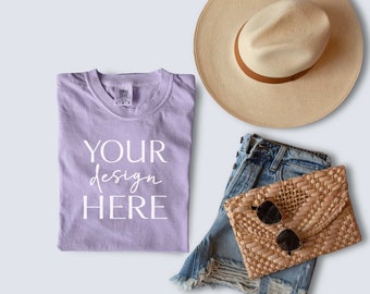 Orchid Mockup Comfort Color Mockup C1717 Mockup Comfort Colors 1717 Folded Tshirt Mockup Comfort Colors Flat Lay Clean Mockup