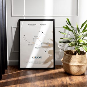 Orion Sternbild Druck, Weltraum Kunst, moderne Astronomie Kunst, Kosmos Karte, digitaler Weltraum Druck, Orion Gürtel, futuristische Wandkunst