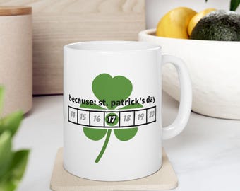 St Patrick's Day Ceramic Coffee Mug, Shamrock Clover Design