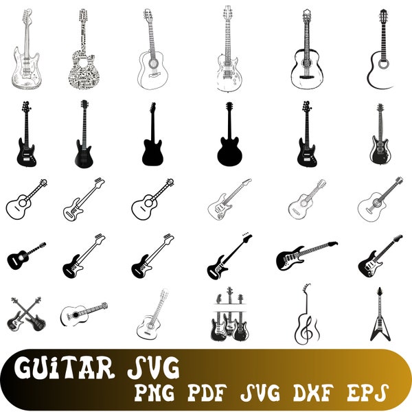 Guitar SVG / Guitar Note Svg /Guitar Bundle svg/ Cut Files / Cricut / Clipart / Silhouette / Stencil / Dxf /Eps/Pdf/Png/Svg/ Vector