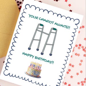 Tarjeta de cumpleaños humorística imprimible digital de 5x7/Tarjeta divertida de cumpleaños para la tercera edad/Tarjeta "Tu carro te espera" para cumpleaños