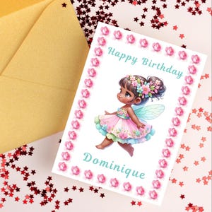 Cartão de aniversário digital personalizado para menina fada/cartão de aniversário digital para menina/filha/neta/criança