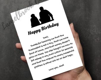 Printable Humorous Birthday 5X7 Card For Dad Father From Son/Digital Funny Birthday Card For Dad Father